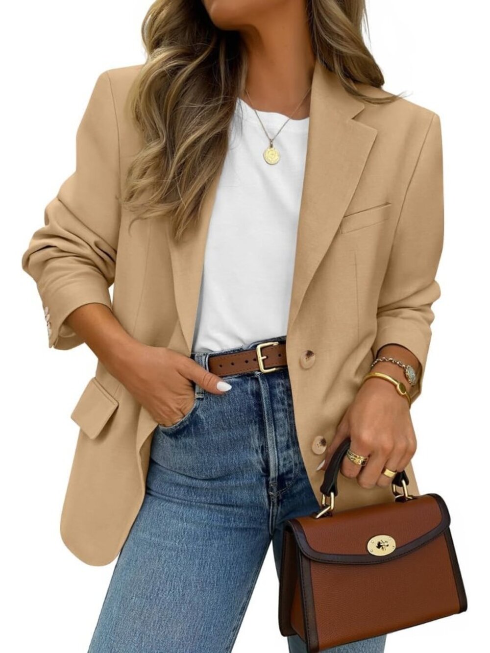 〽️Women's Khaki Business Casual Lapel Lightweight Soft Long Sleeve Front Blazer